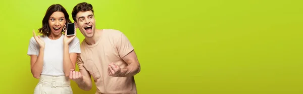 Panoramic Shot Happy Young Man Showing Yes Gesture While Standing — Stock Photo, Image