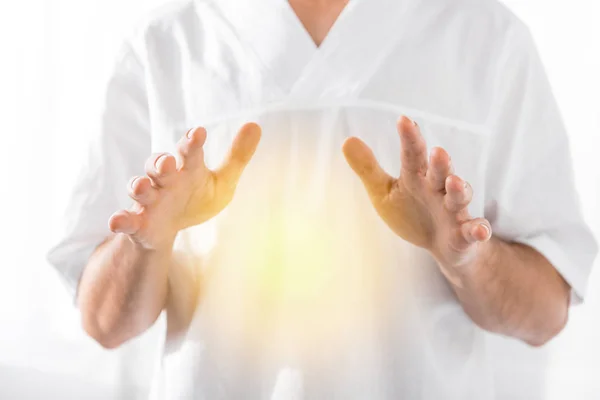 Cropped View Healer Cleaning Aura White — Stock Photo, Image