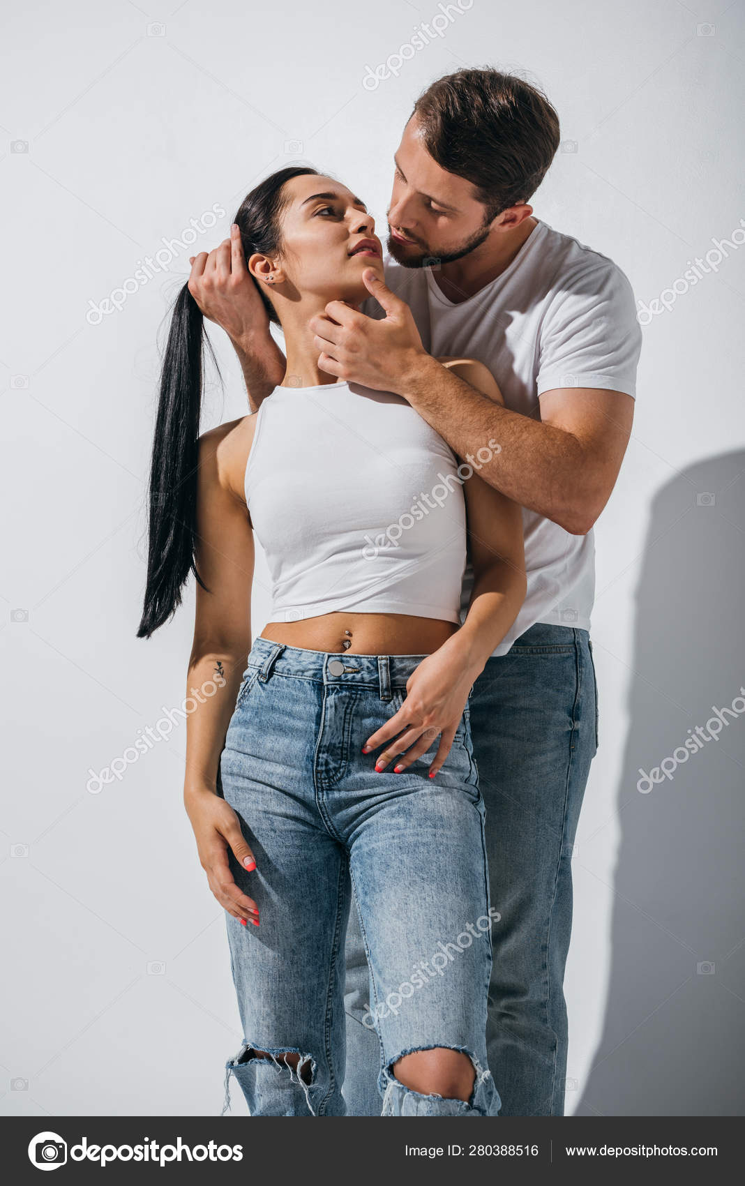Young Man Holding Hair Girl Trying Kiss Girlfriend Stock Photo by  ©HayDmitriy 280388516