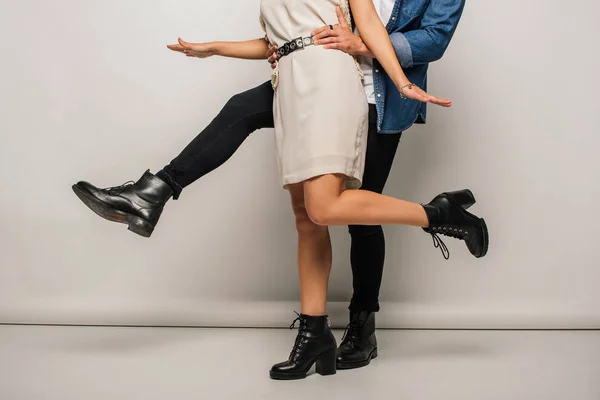 Cropped View Couple Stylish Clothes Dancing White — Stock Photo, Image