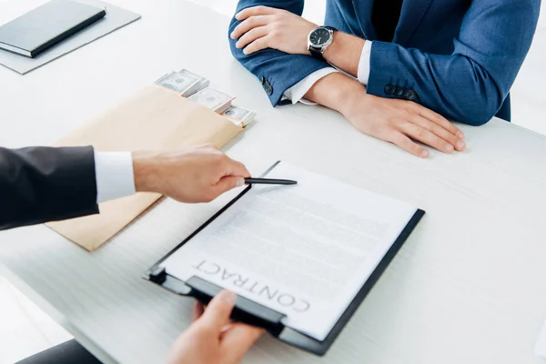 Cropped View Man Holding Pen Clipboard Contract Business Partner — Stock Photo, Image