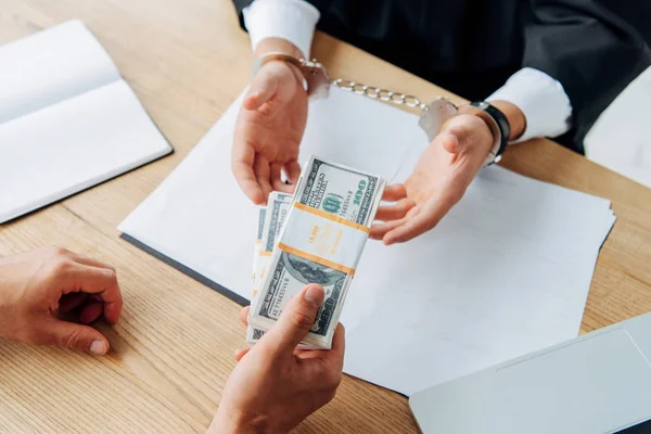 Cropped View Judge Taking Bribe Man Office — Stock Photo, Image