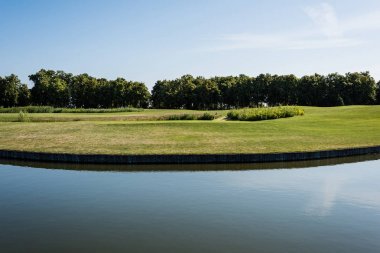 yeşil çim ve göller ve bulutlar ile mavi gökyüzü yakınında ağaçlar 