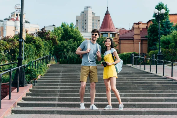 Handsome Man Asian Woman Smiling Looking Away — Stock Photo, Image