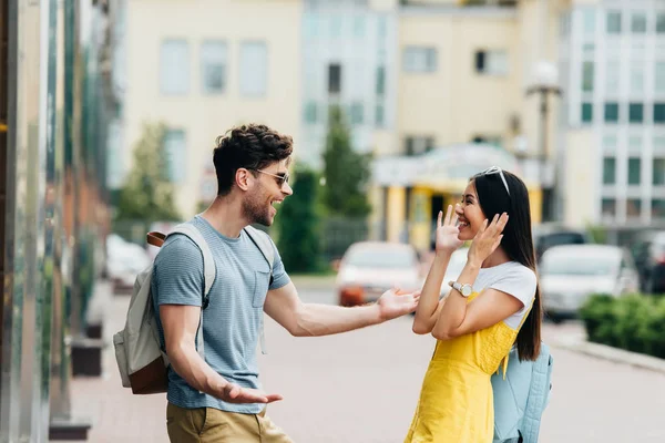 Handsome Man Asian Woman Smiling Looking Each Other — Stock Photo, Image