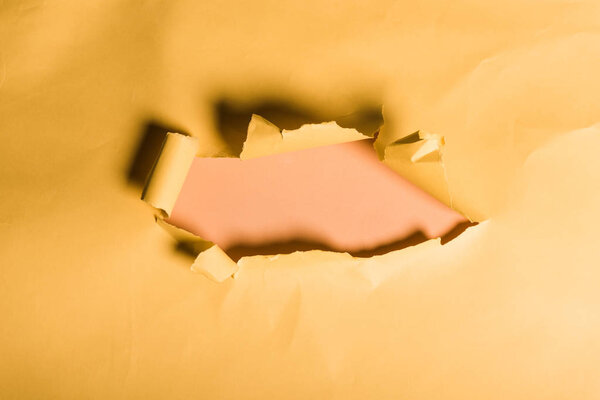 tattered yellow paper with rolled edge on orange
