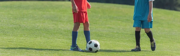 Tiro Panorámico Los Niños Jugando Fútbol Hierba — Foto de Stock