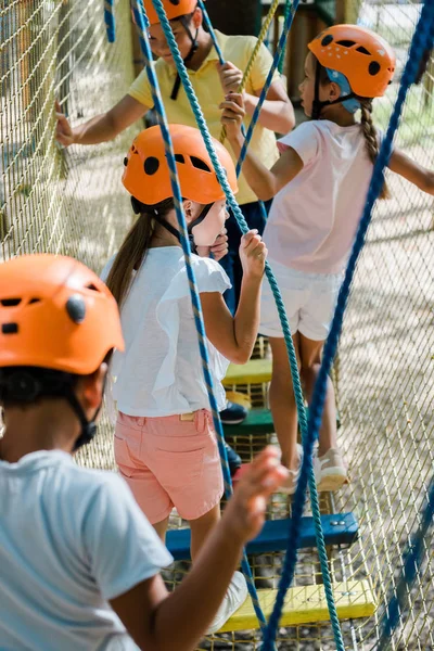 Selective Focus Multicultural Children Climbing — Stock Photo, Image