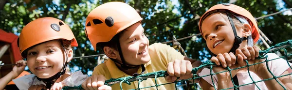 Panoramic Shot Cute Kids Adorable Boy Helmet — Stock Photo, Image