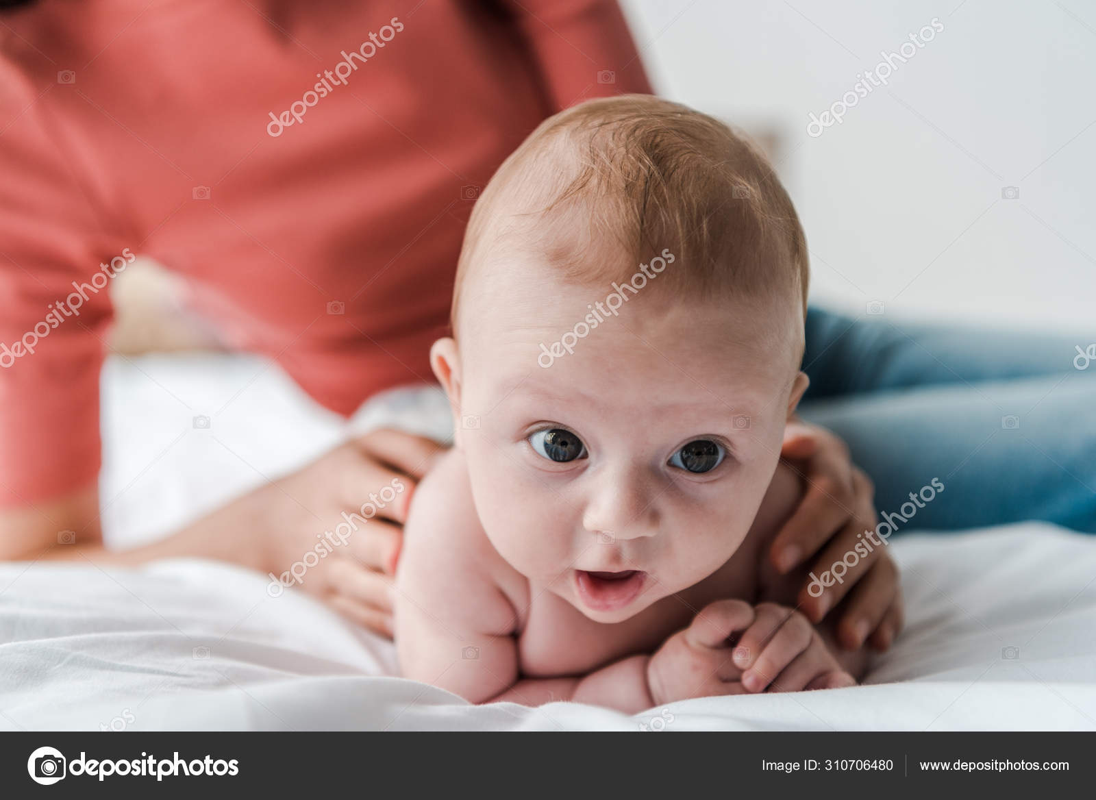 Cropped View Woman Touching Baby Daughter Lying Bed Home Stock Photo Image By C Haydmitriy 310706480