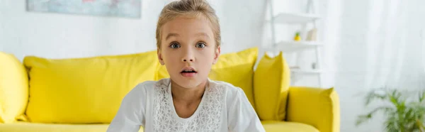 Panoramic Shot Cute Surprised Kid Looking Camera — Stock Photo, Image