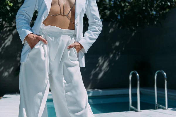 Cropped View Woman White Suit Posing — Stock Photo, Image