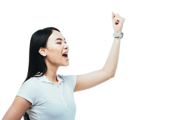 Attractive Asian Girl Protesting Isolated White — Stock Photo, Image