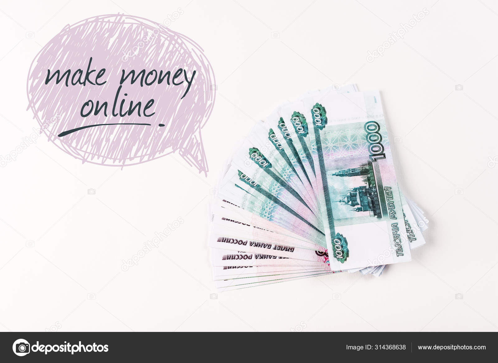 Top View Russian Money White Background Make Money Online Lettering Stock  Photo by ©HayDmitriy 314368638