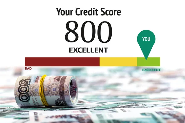 Selective Focus Cash Roll Russian Rubles Isolated White Credit Score — Stock Photo, Image