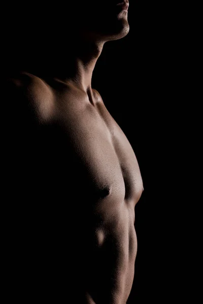 Cropped View Shirtless Man Posing Isolated Black — 스톡 사진