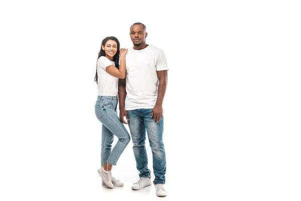 Happy African American Woman Leaning Husbands Shoulder While Looking Camera — Stock Photo, Image