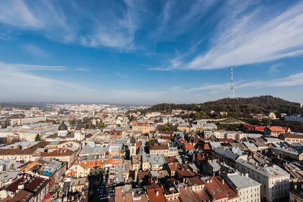 Paisagem Urbana Cênica Com Colina Castelo Contra Céu Azul Lviv — Fotografia de Stock