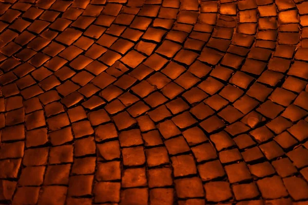 Lighting on paving stones and street at night — Stock Image Lighting Paving Stones Street Night Stock Photo