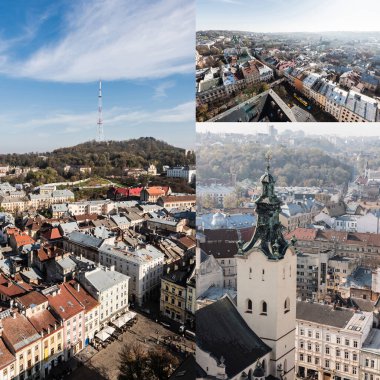 collage of carmelite church, market square and castle hill against blue sky clipart