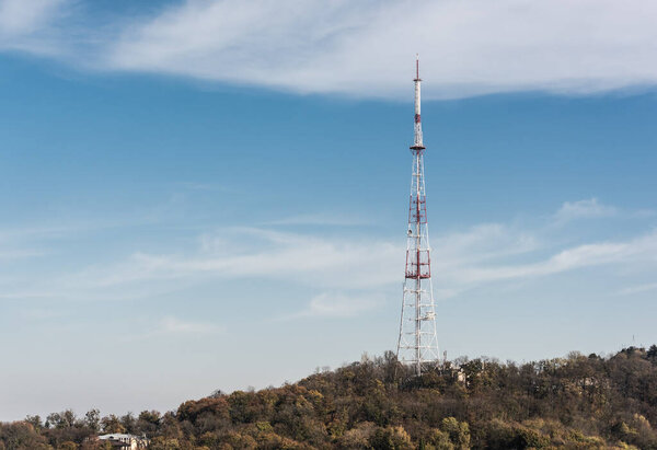 broadcasting tv tower on hill in lviv, ukraine