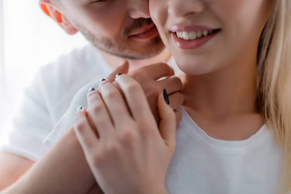 Cropped View Man Touching Smiling Girl Home — Stock Photo, Image