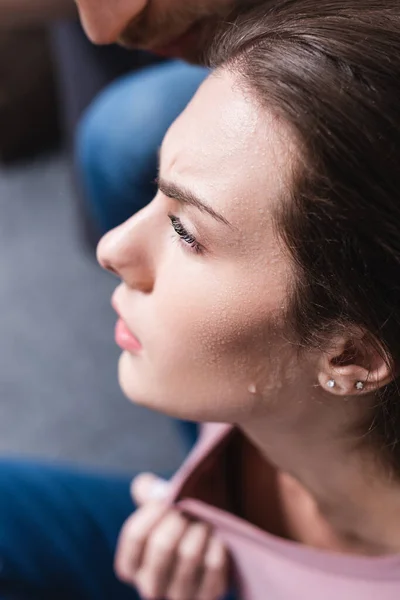 Frustrated Young Sweaty Girl Suffering Heat Home — Stock Photo, Image