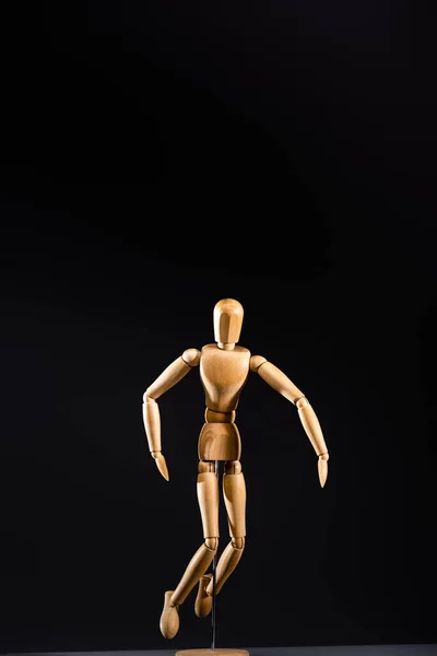 Wooden Marionette Posing Isolated Black — Stock Photo, Image