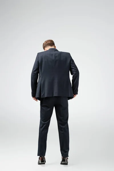 Back View Businessman Marionette Suit Isolated Grey — Stock Photo, Image