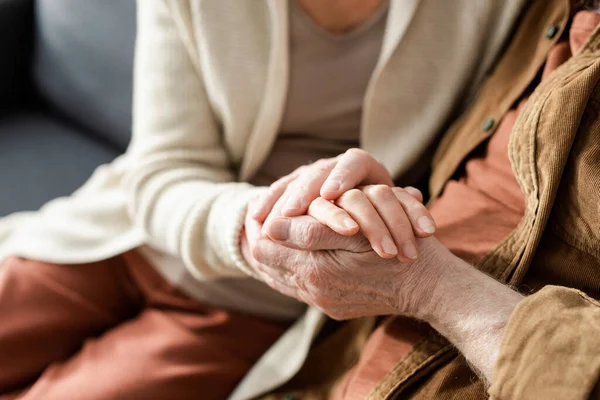 Partial View Senior Couple Holding Hands Selective Focus — Stock Photo, Image