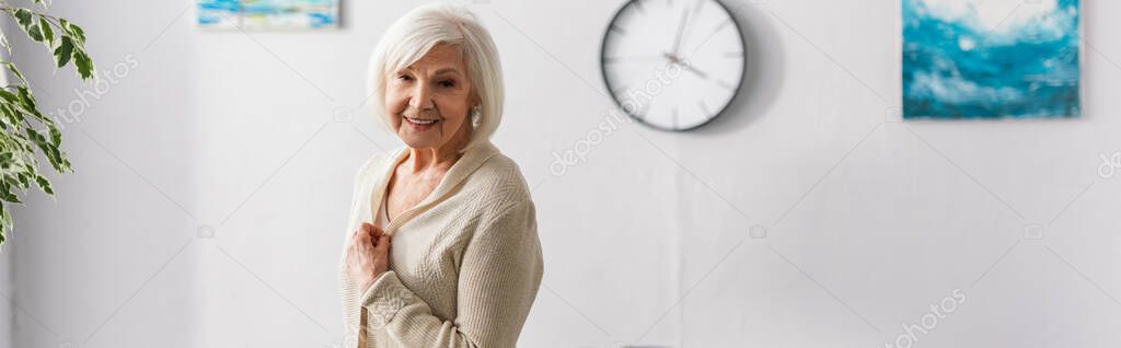 horizontal image of smiling senior woman looking at camera