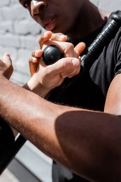 Cropped View Police Officer Holding Police Baton African American Man — Stock Photo, Image