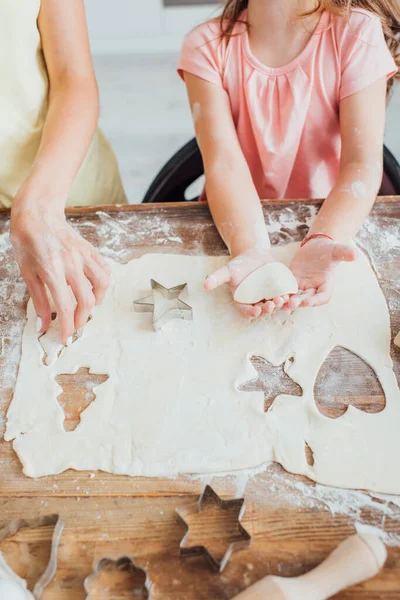 High Angle View Woman Daughter Cutting Out Multi Shaped Cookies — Stock Photo, Image