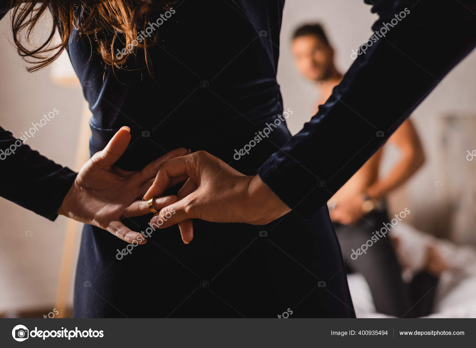 Selective Focus Woman Hands Back Taking Wedding Ring Shirtless Man Stock  Photo by ©HayDmitriy 400935494