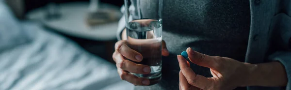 Horizontal Image Woman Holding Glass Water Pill — Stock Photo, Image