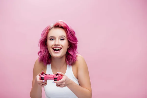 Kyiv Ukraine July 2020 Young Woman Colorful Hair Holding Joystick — Stock Photo, Image