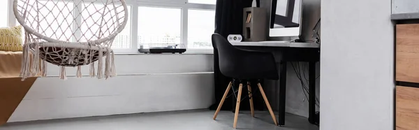 Panoramic Orientation Studio Interior Hanging Chair Workplace — Stock Photo, Image