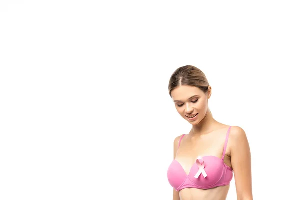 Woman Wearing Bra Pink Ribbon Virtual Stock Photo 2363394319