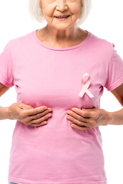 Partial View Senior Woman Touching Breast Isolated White Concept Breast — Stock Photo, Image