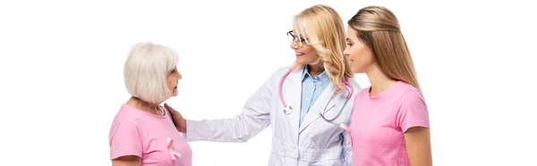 Cabeçalho Site Médico Olhando Para Mulher Com Fita Rosa Shirt — Fotografia de Stock