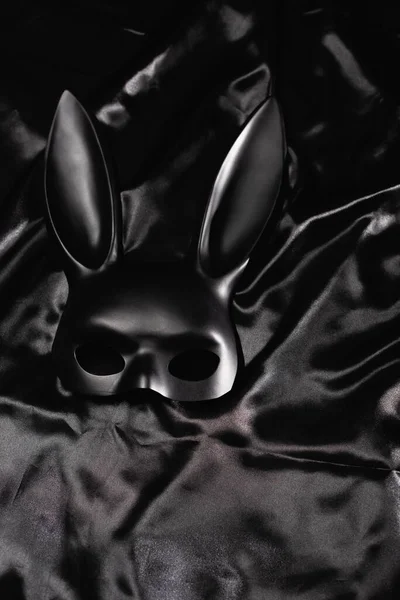 Top View Black Bdsm Rabbit Mask Satin Bedding — Stock Photo, Image