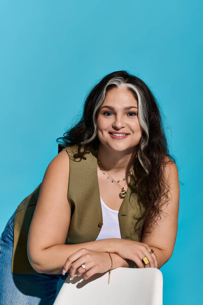 A graceful woman with Waardenburg syndrome showcases her unique beauty and style.