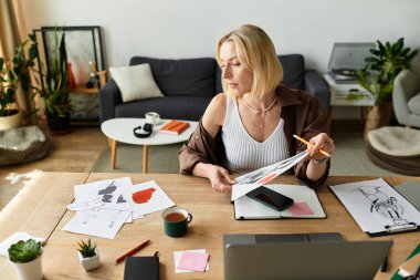 Günlük giysiler içinde yetişkin bir kadın sanatsal tarafını keşfediyor, yaratıyor ve tasarlıyor..