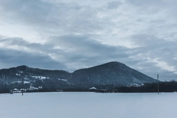 Живописный вид на снежные Карпаты и облачное небо зимой — стоковое фото