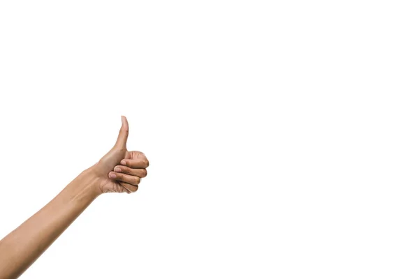 Cropped view of young african american woman showing thumb up isolated on white — Stock Photo