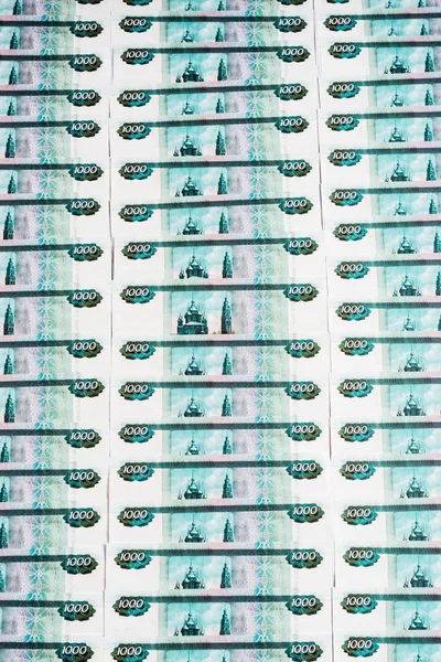 Vue du dessus du papier-monnaie russe en espèces — Photo de stock