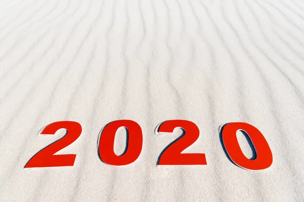 2020 numbers on white sand on beach in Maldives — Stock Photo