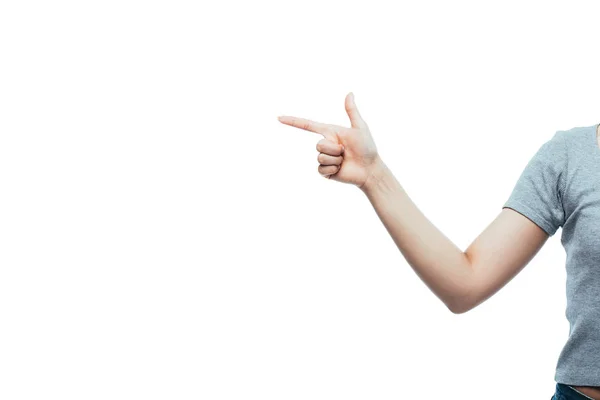 Cropped view of girl pointing with finger isolated on white — Stock Photo