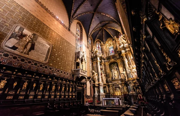 LVIV, UKRAINE - 23. OKTOBER 2019: Innenausstattung der Karmeliterkirche mit Gemälden, Mosaikfliesen und Skulpturen — Stockfoto