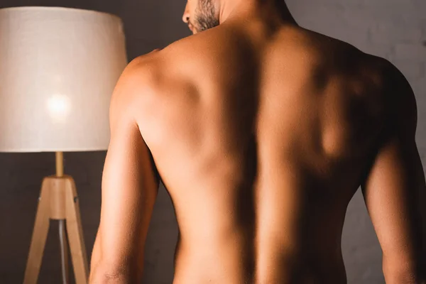 Back view of shirtless man standing at home — Stock Photo